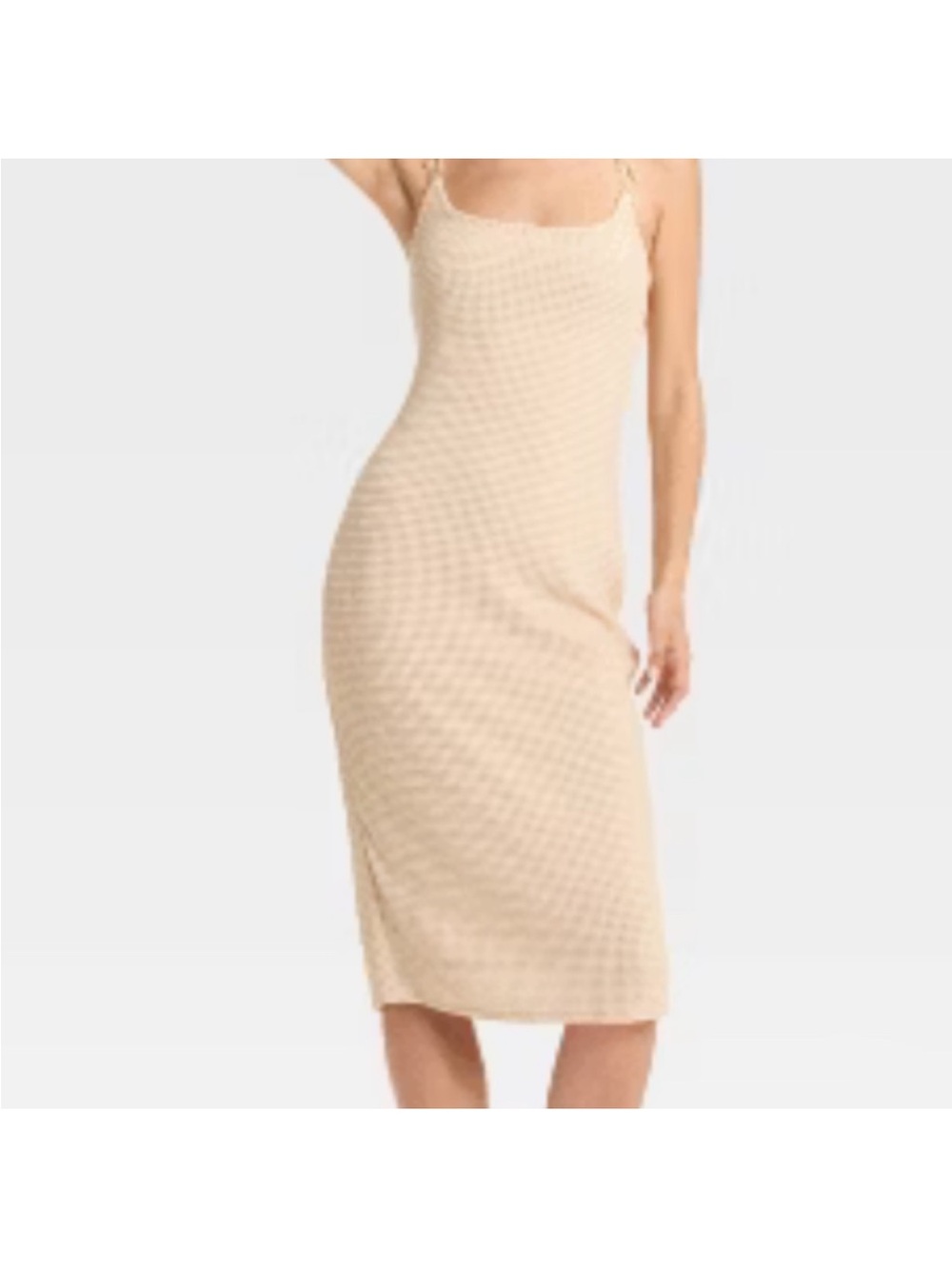 wild fable cream knit midi dress with beaded shell crisscross straps